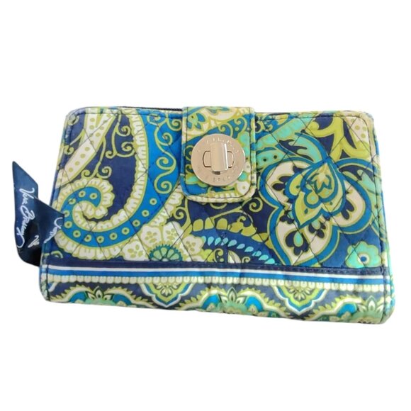 Vera Bradley Retired Rhythm & Blues Turn lock Quilted Wallet - Picture 1 of 15